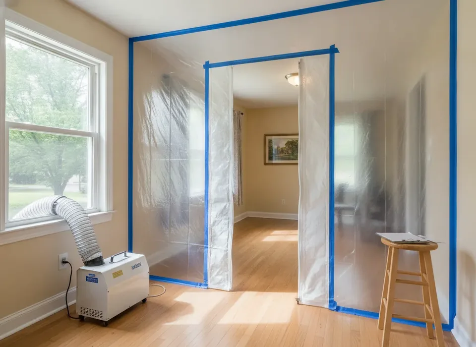 Containment with a zippered door and negative air machine